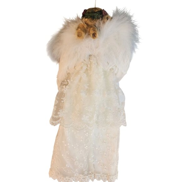 Vintage Style Angel Tree Ornament Cream Lace Gown Blonde Curls Christmas 14x6x2 - Picture 4 of 8